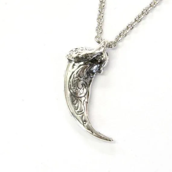 Engraved Sterling Silver Wolf Claw Necklace Wolf Claw Pendant Necklace