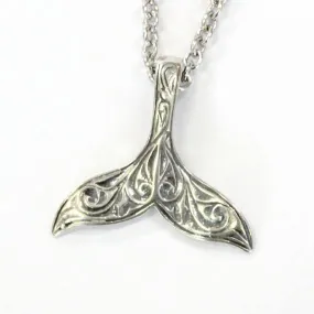 Engraved Whale Fluke Necklace Mermaid Tail Pendant in 925 Sterling Silver