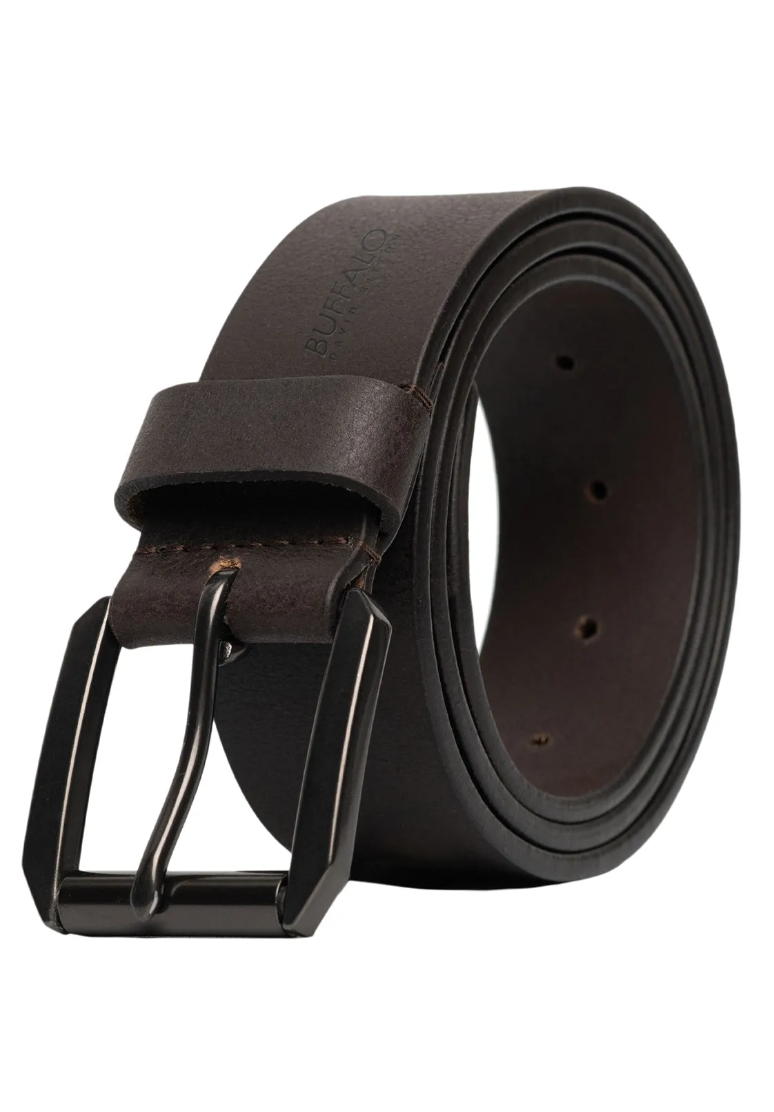 Full Grain Brown Buffalo Leather Belt with Blackened Finish - BB1004C13