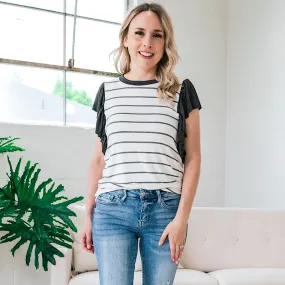 Greta Striped Ruffle Top - Charcoal FINAL SALE