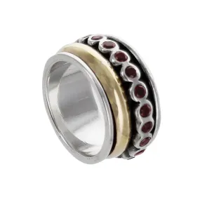 Israeli Garnet Sterling Gold Spinner Ring