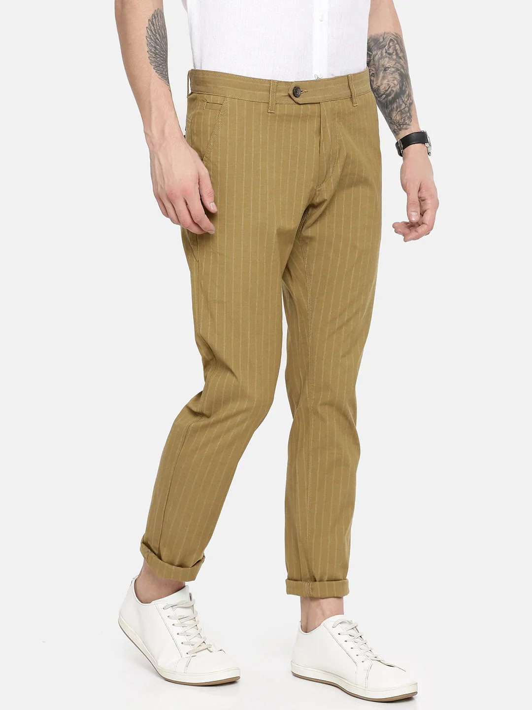 MEN'S BEIGE PRINT JASON FIT TROUSER