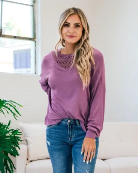 Nadia Lace Detail Fine Ribbed Top - Lavender