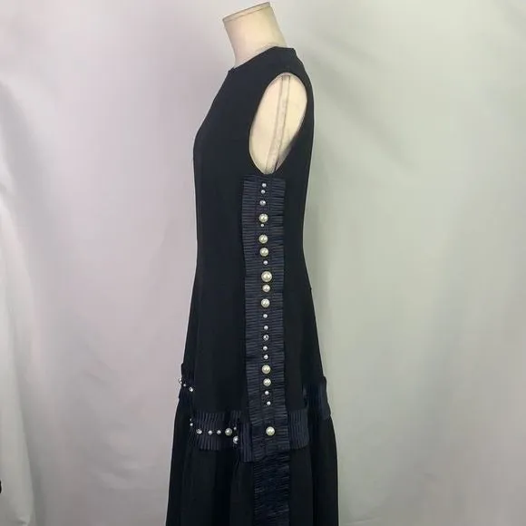 NovaNWT Black Drop Waist Pearl Trim Dress