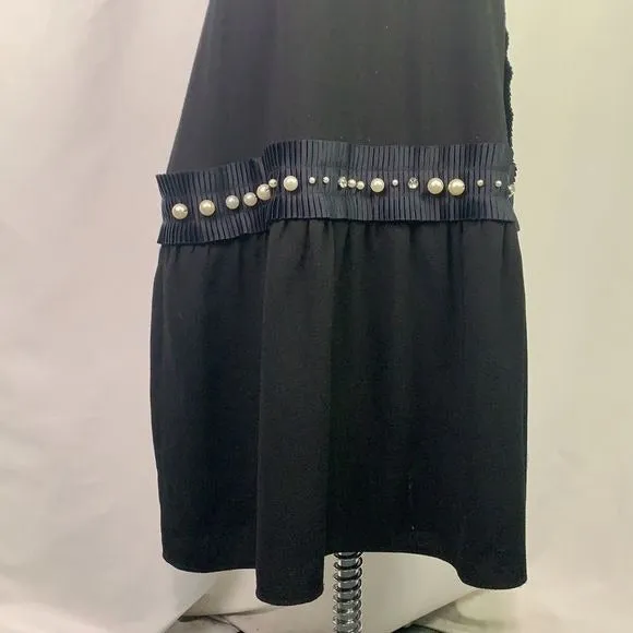 NovaNWT Black Drop Waist Pearl Trim Dress