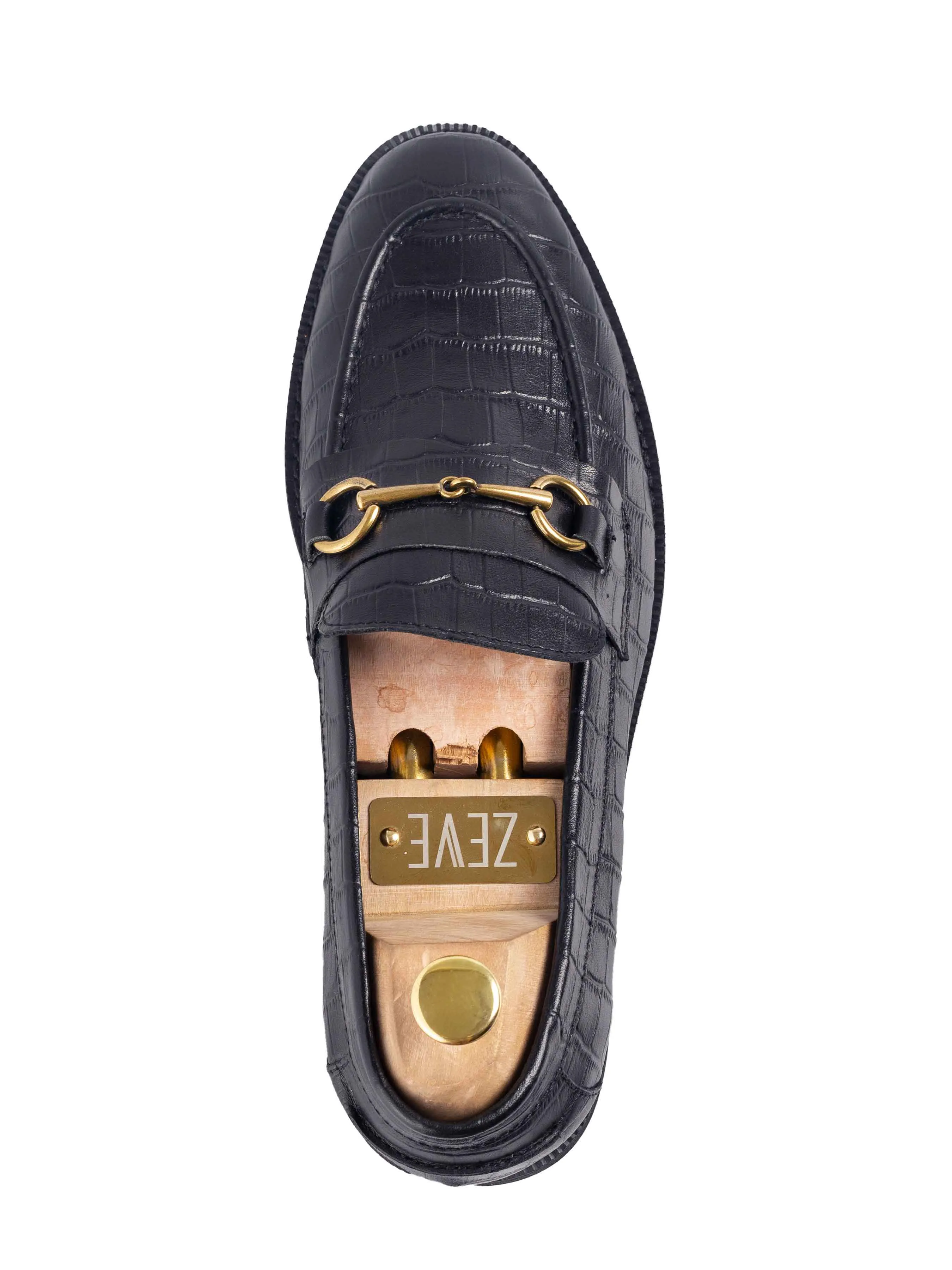 Penny Loafer Horsebit Buckle - Black Croco Leather (Crepe Sole)