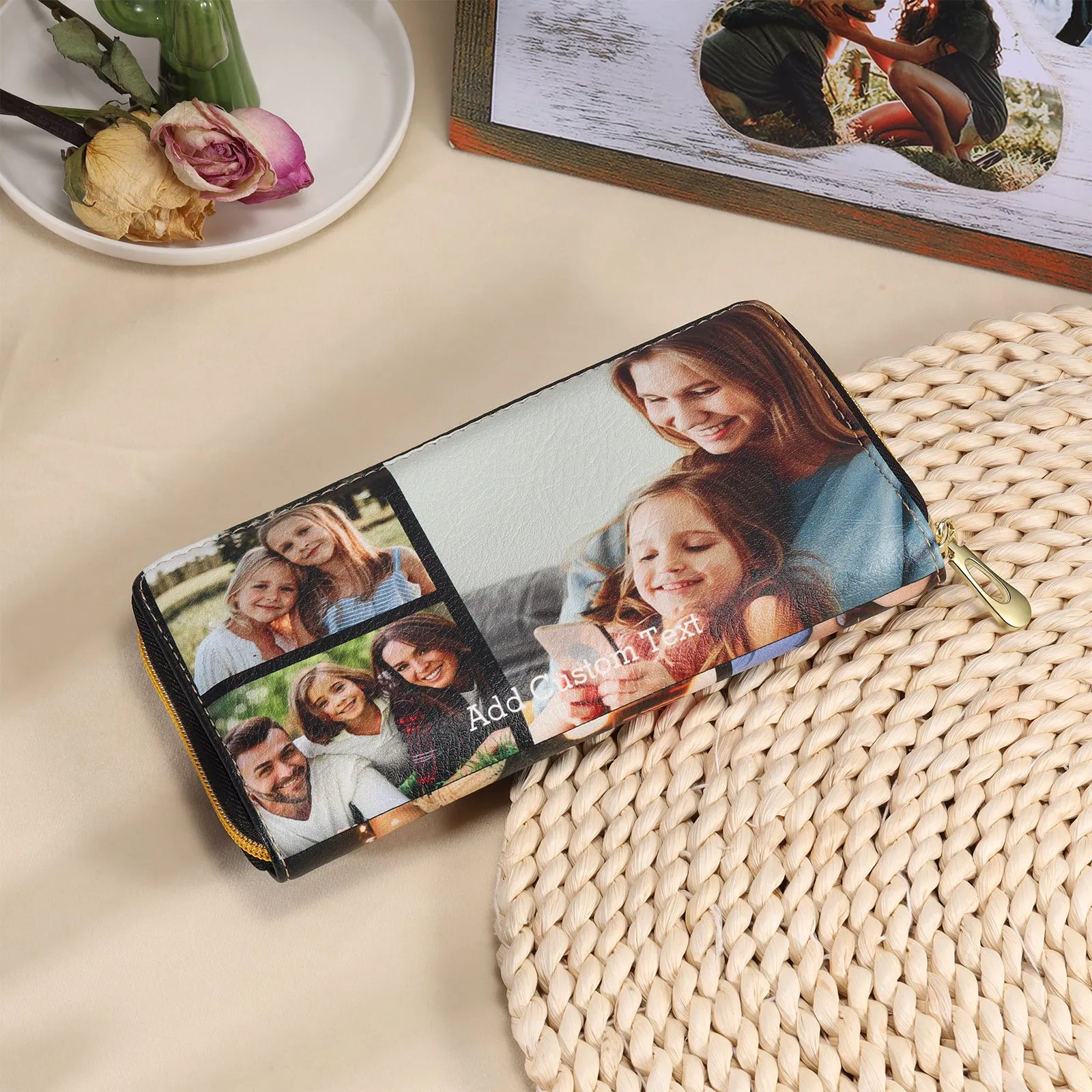 Personalized Photo Collage Wallet 6 Photo Zipper Wallet Personalized Text