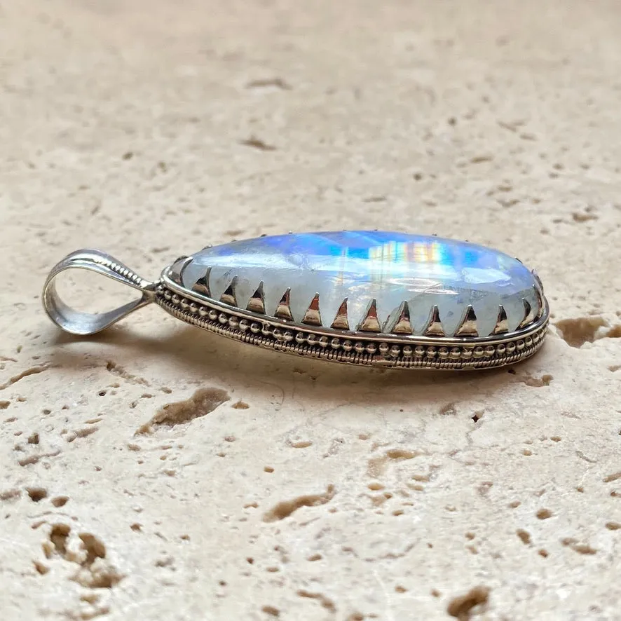 Rainbow Moonstone Long Teardrop Pendant - Anjali