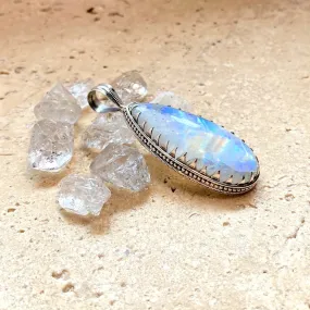 Rainbow Moonstone Long Teardrop Pendant - Anjali