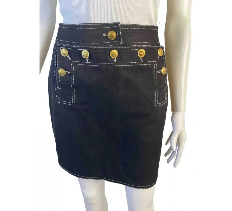 Rare Vintage Collectors 94P, 1994 Spring Chanel Black Denim mini Skirt FR 36 US 4