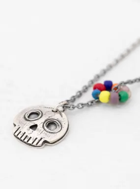 Regular Skull & Beads Pendant Necklace Silver