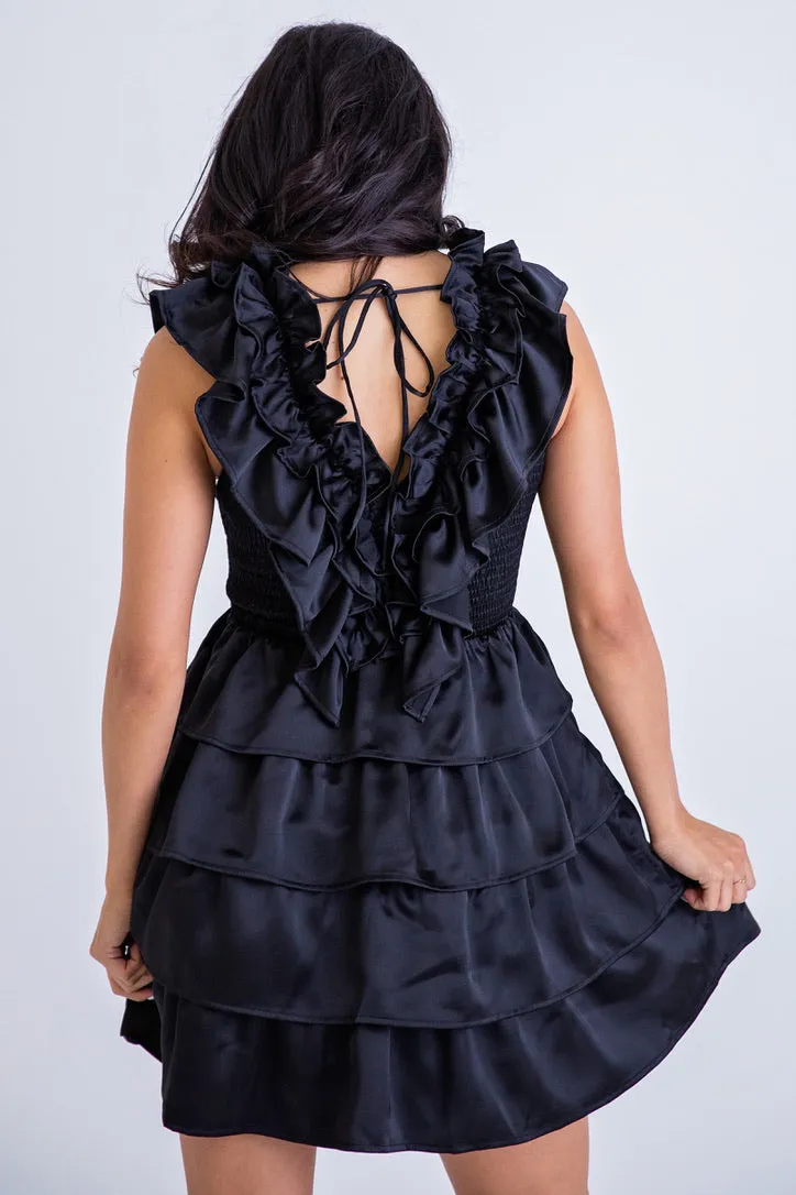 Satin Ruffle Smock Dress