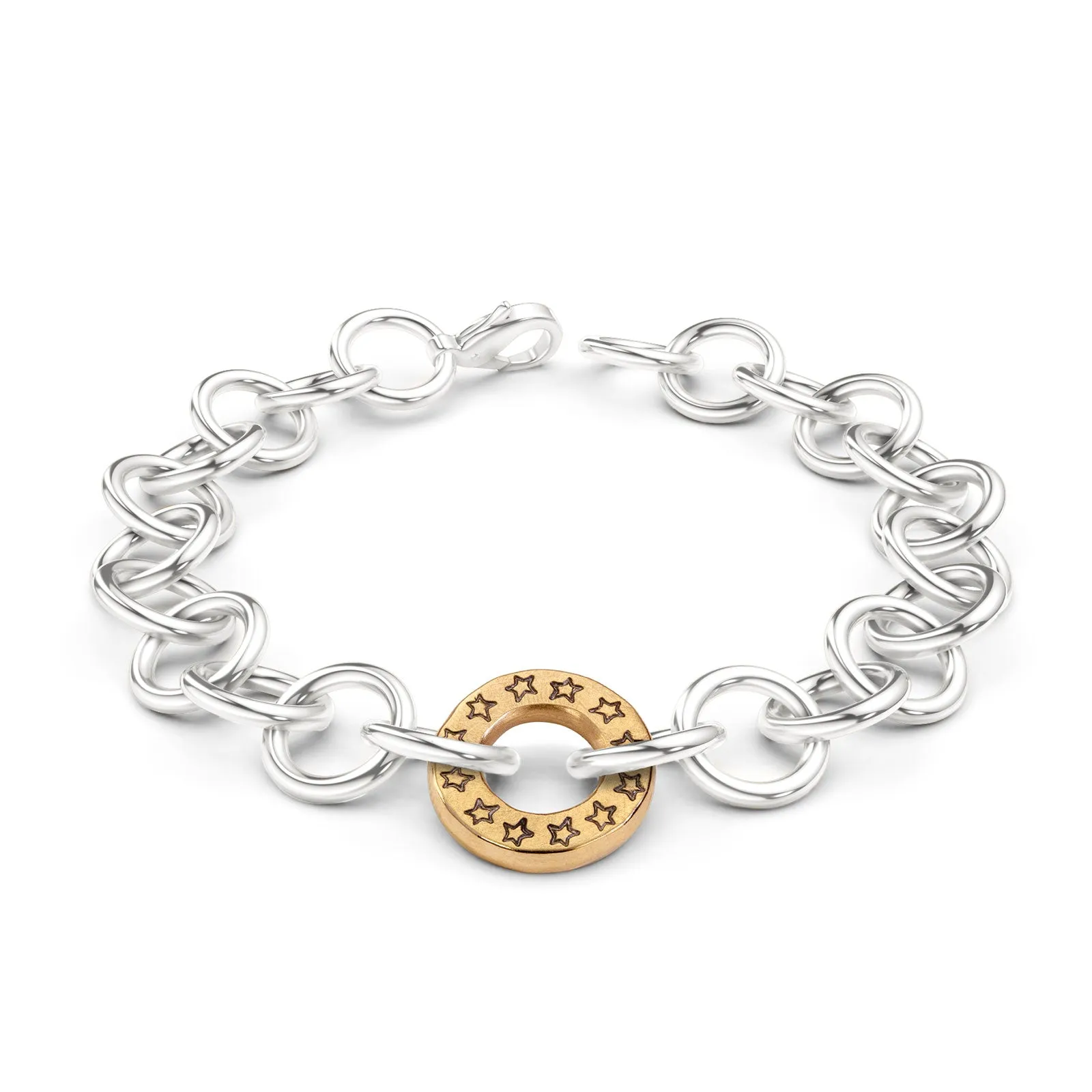 Silver & Gold Handmade Circle Chain Hearts & Stars Bracelet