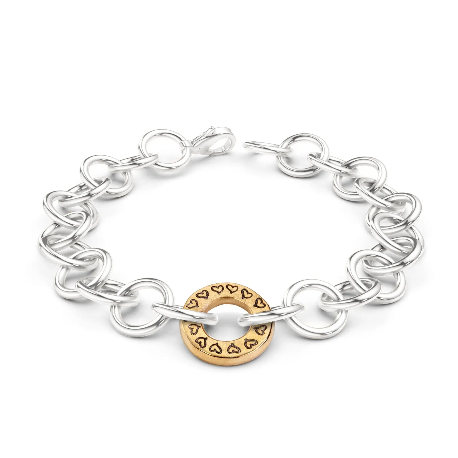 Silver & Gold Handmade Circle Chain Hearts & Stars Bracelet