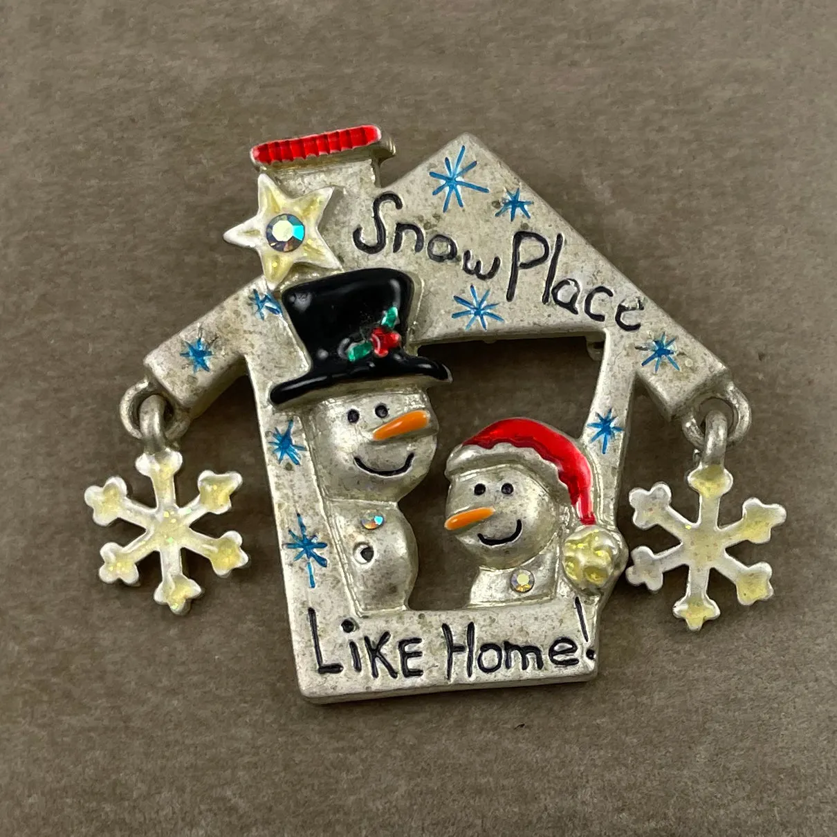 Snow Place Like Home Snowman Brooch by AJMC