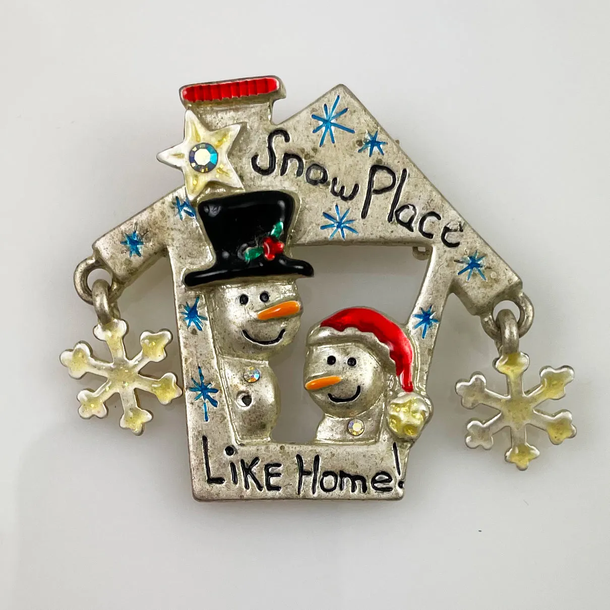 Snow Place Like Home Snowman Brooch by AJMC