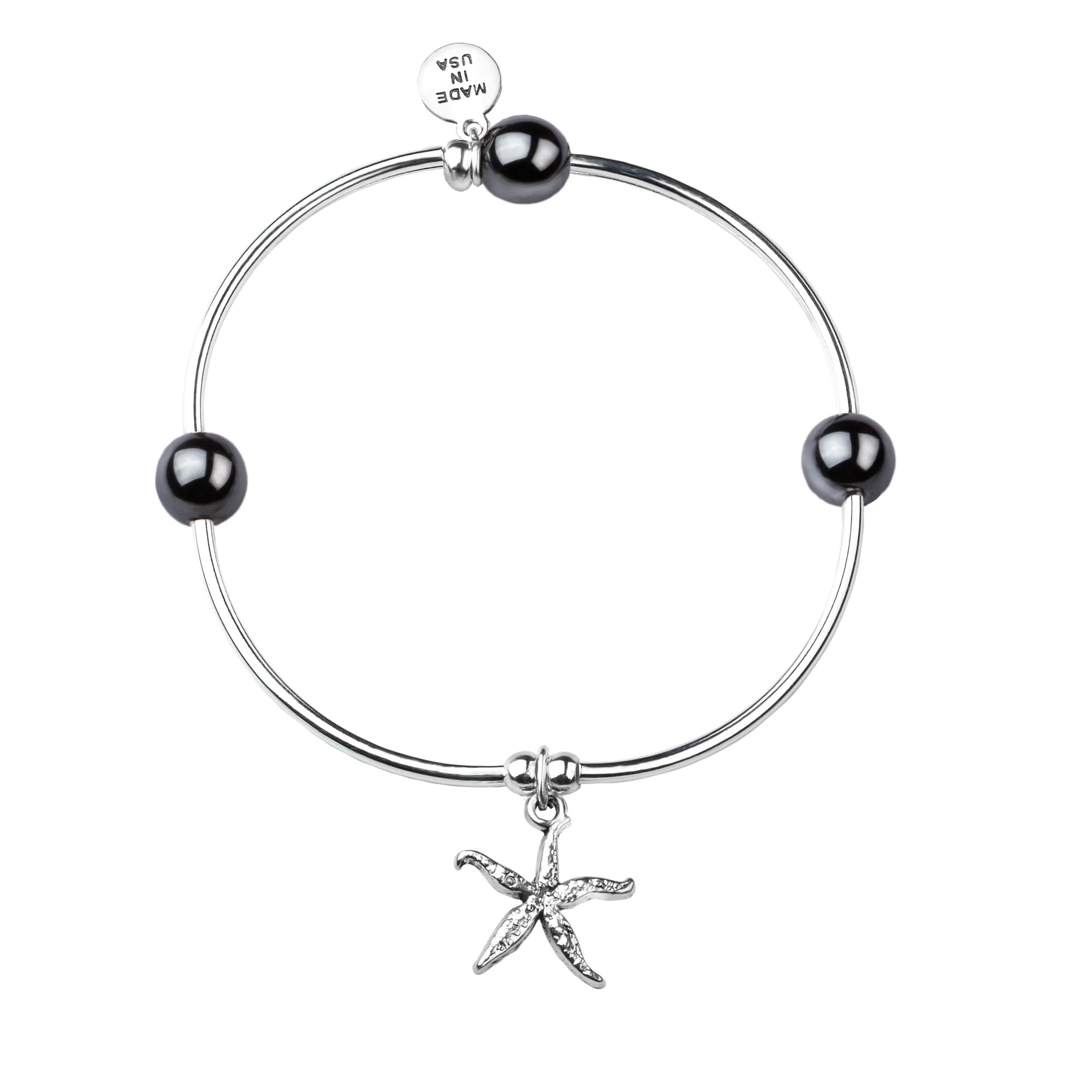 Starfish | Soft Bangle Charm Bracelet | Hematite