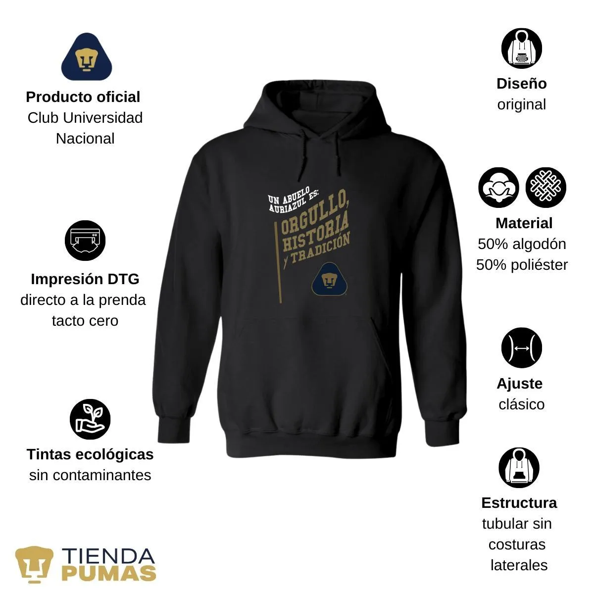 Sudadera Hombre Hoodie  Pumas UNAM Abuelo Auriazul