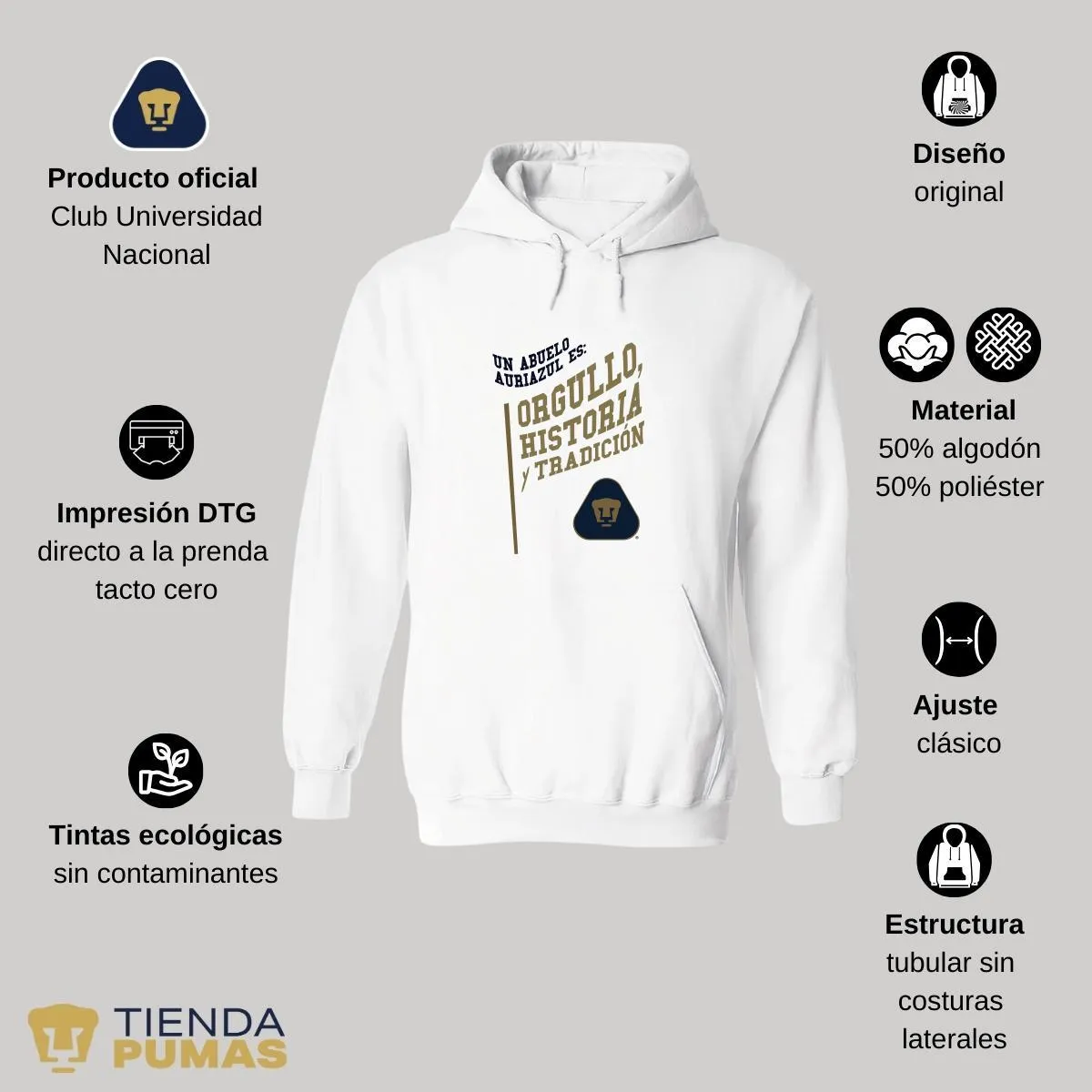 Sudadera Hombre Hoodie  Pumas UNAM Abuelo Auriazul