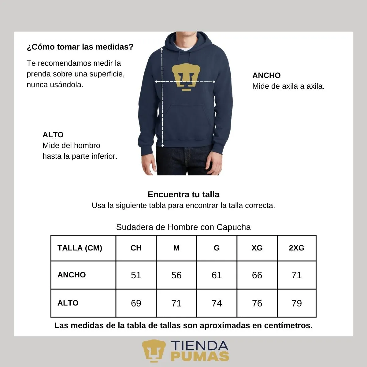 Sudadera Hombre Hoodie Pumas UNAM Logo Dorado Vinil