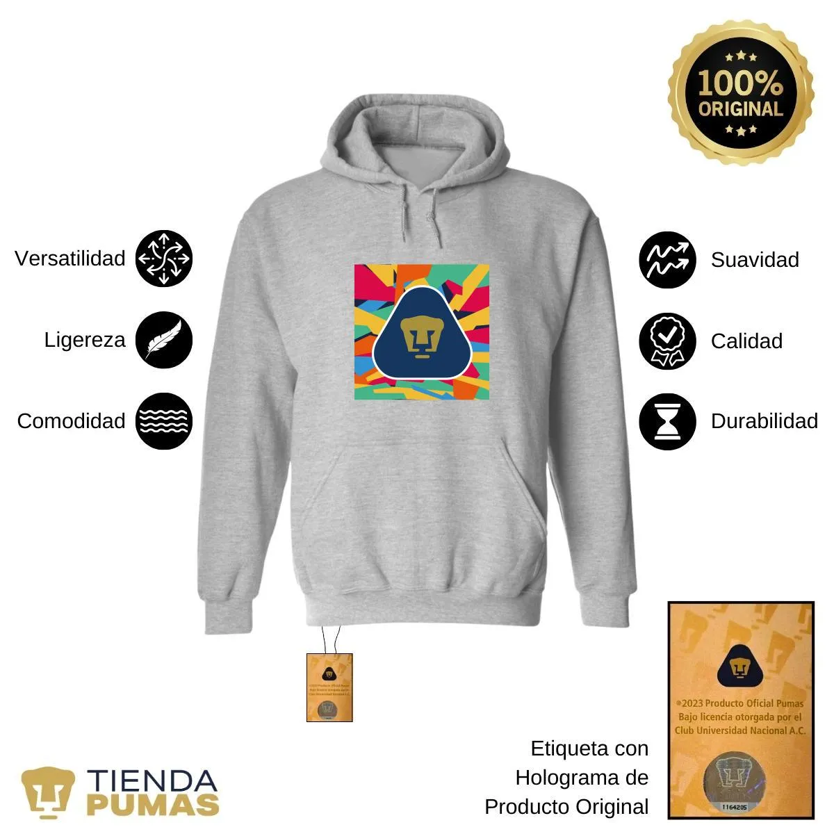 Sudadera Mujer Hoodie  Pumas UNAM Logo Multicolor