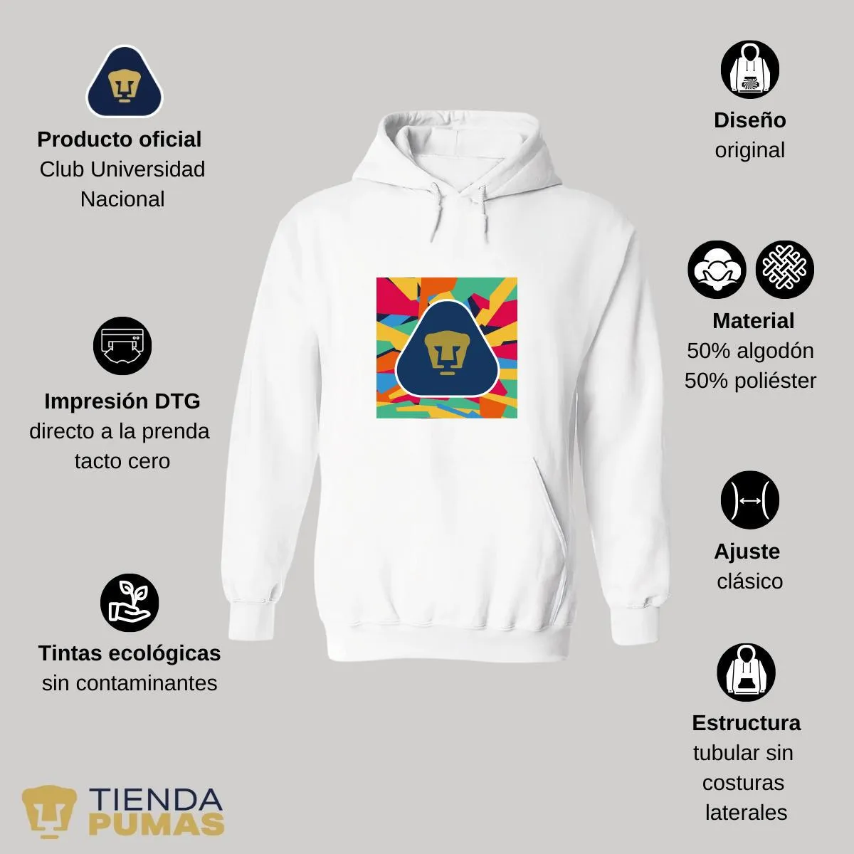 Sudadera Mujer Hoodie  Pumas UNAM Logo Multicolor