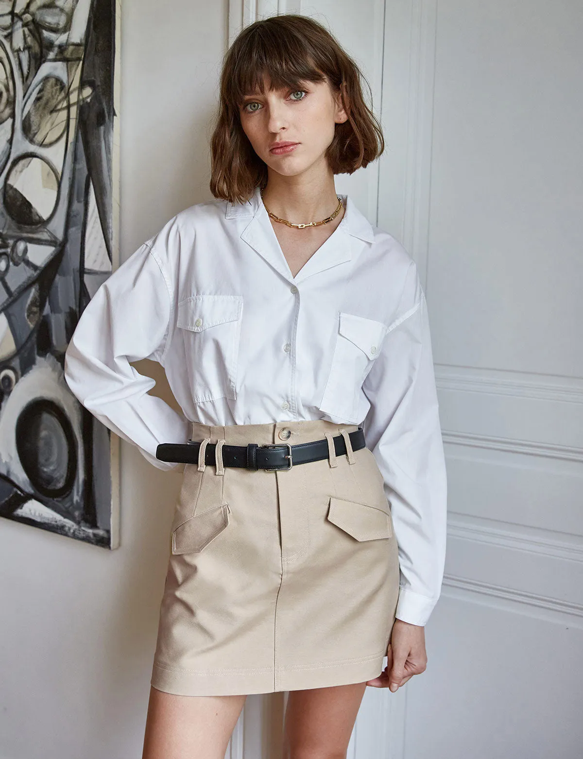 Tan Pocket Twill Mini Skirt-BESTSELLER