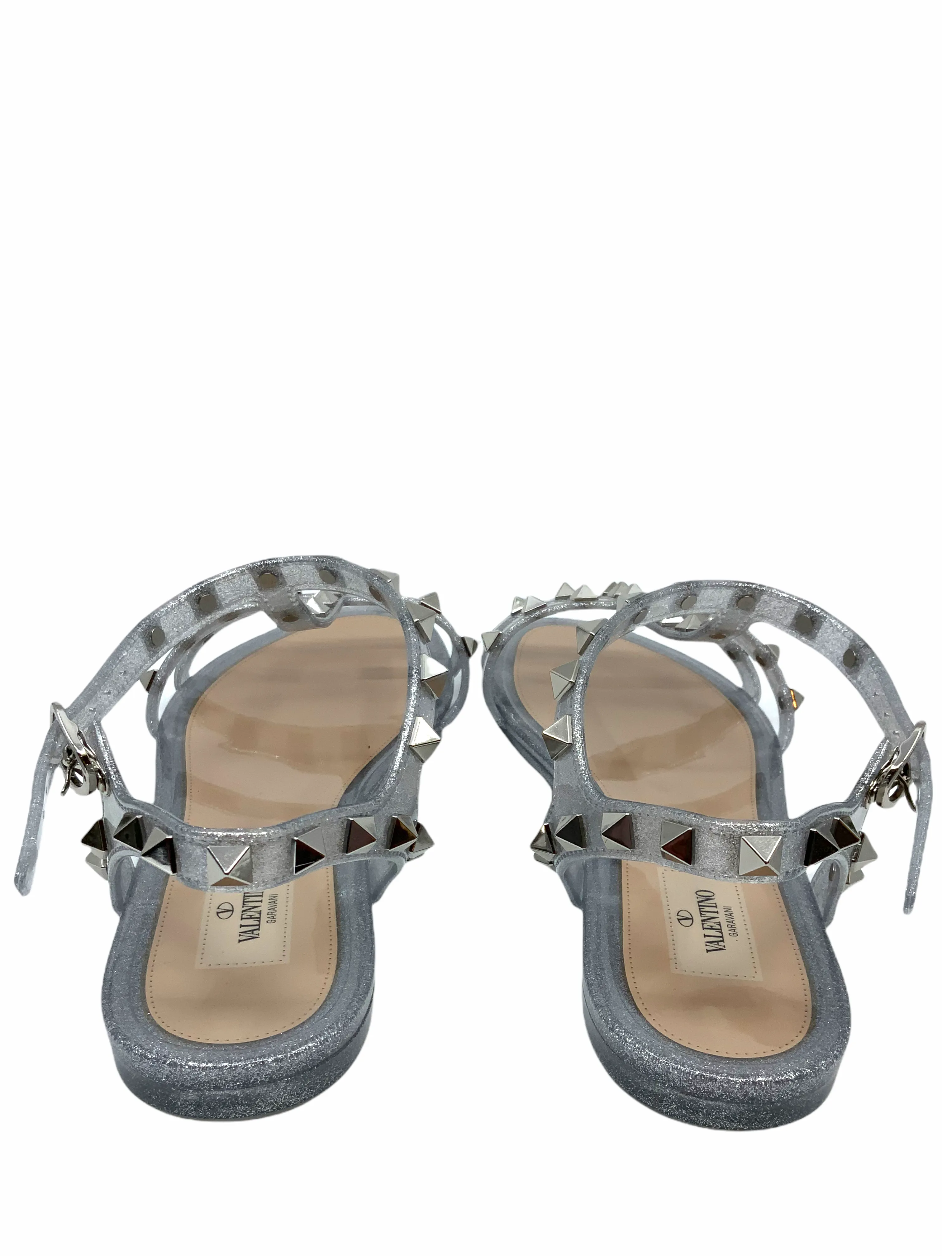 Valentino Jelly Flat Rockstud Ankle Strap Sandals Size 10