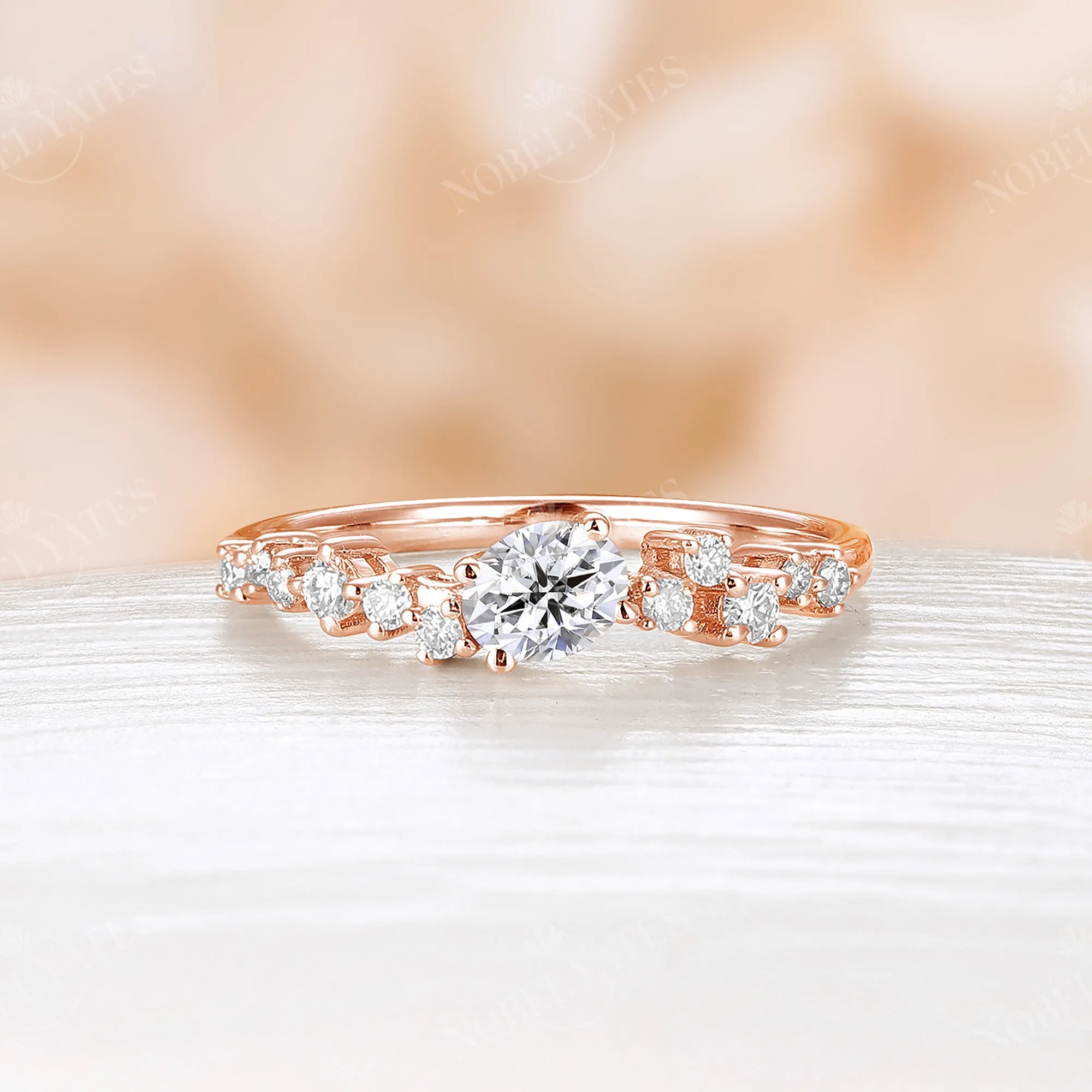 Vintage Oval Shape Moissanite Cluster Engagement Ring Rose Gold