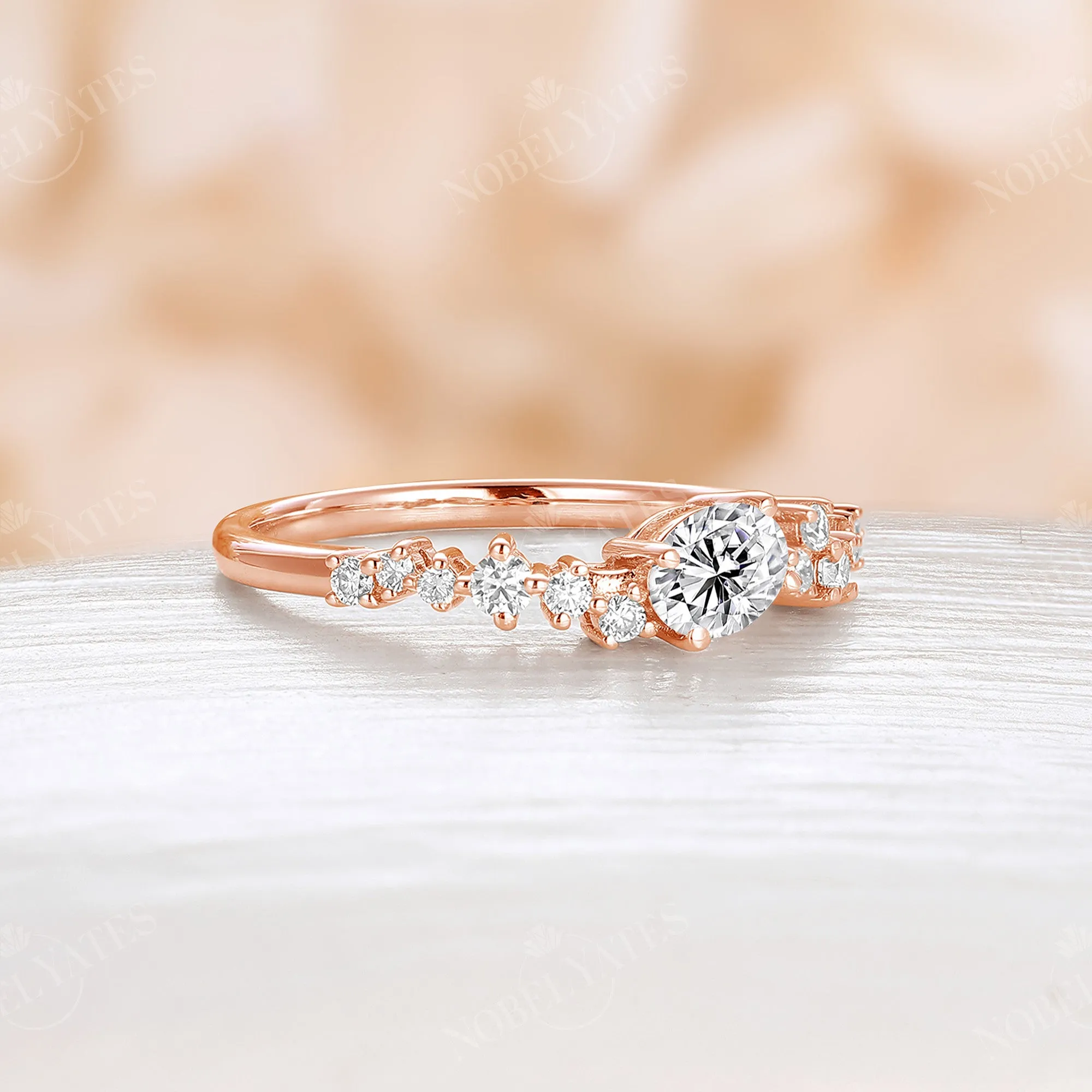 Vintage Oval Shape Moissanite Cluster Engagement Ring Rose Gold