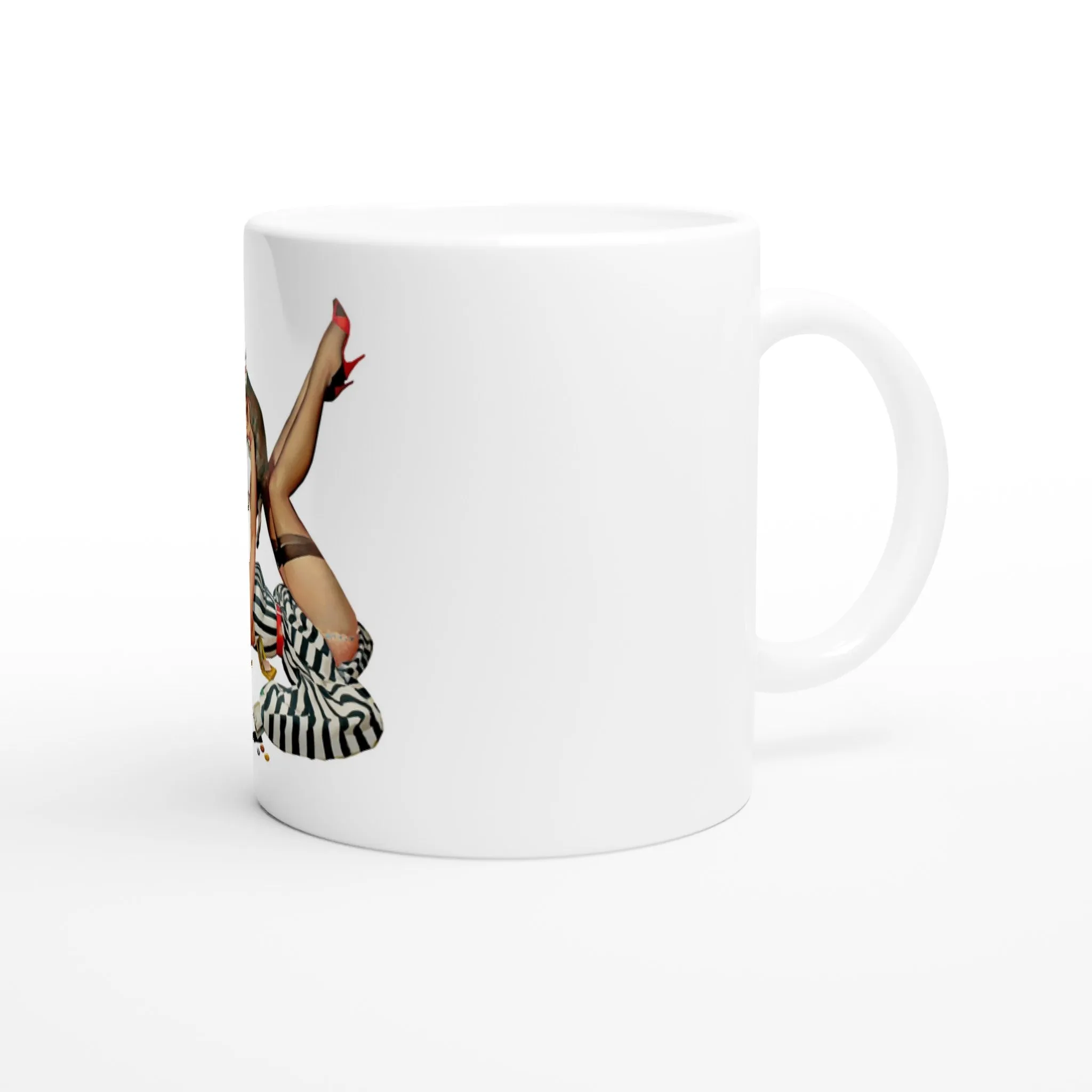 White 11oz Ceramic Mug - Pin Up Girl - Vintage Stockings