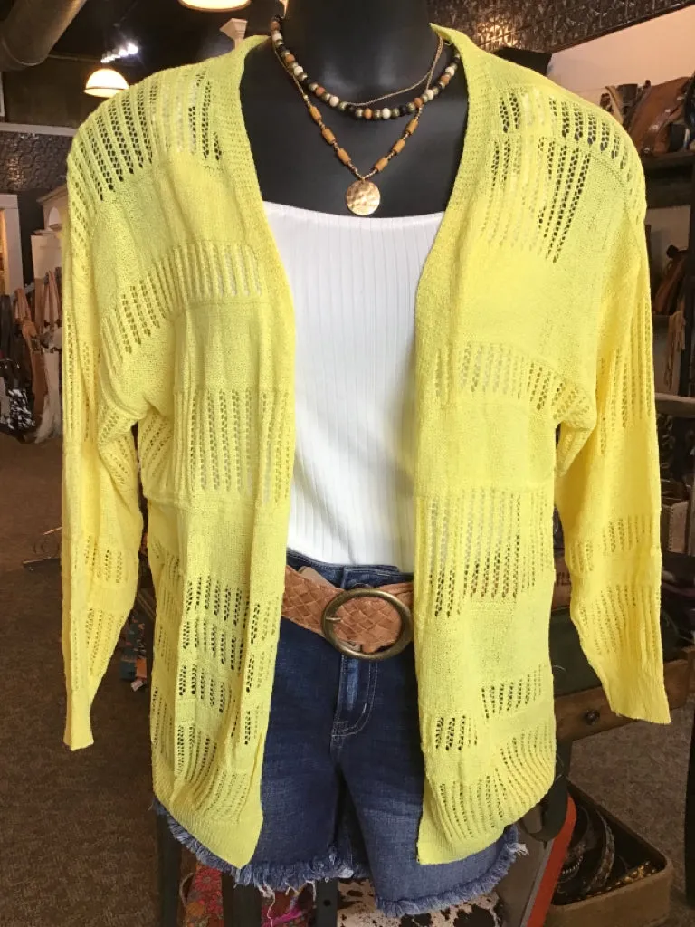 Yellow Lightweight Openweave Cardigan - Small to 3X